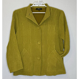 Flair Womens Sweater Cardigan Sz XL Green Button Front Long Sleeve Collar Pocket